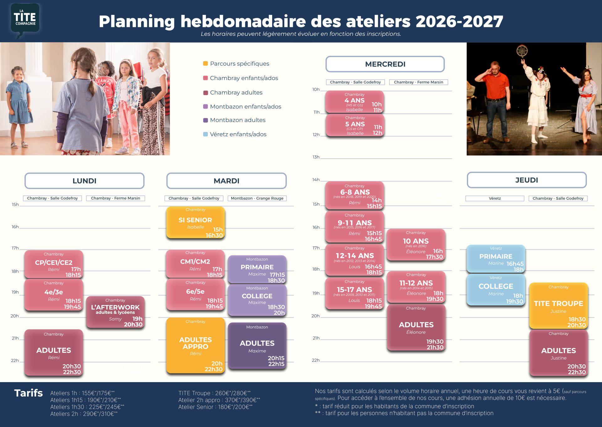 Planning des ateliers